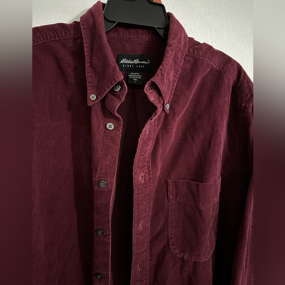 Eddie Bauer Burgundy Corduroy Button Down Shirt - Picture 3 of 4